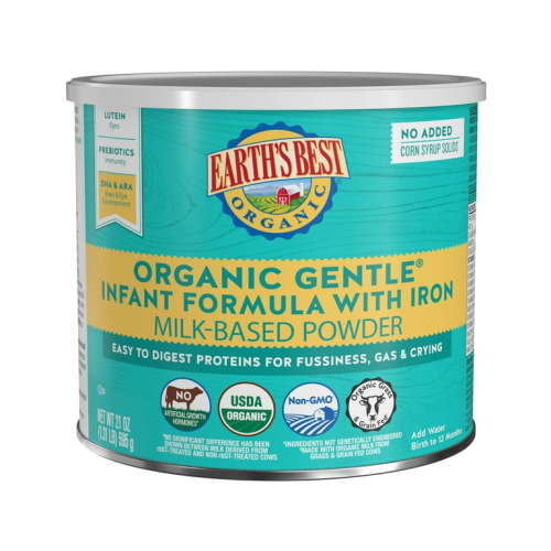 Earth's Best Organic Gentle Powder Baby Formula with Iron DHA & ARA, 21 oz Canister