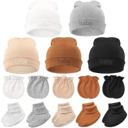 BQUBO Newborn Baby Hat Mittens Socks Set Infant Cotton Beanie Gloves Thick Warm Socks for 0-6 Months Boys Girls