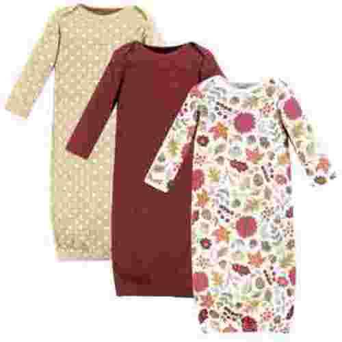 Hudson Baby Infant Girl Thermal Gown 3pk, Acorn Botanical, 0-6 Months