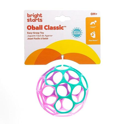 Bright Starts Oball Easy Grasp Classic Ball Infant Toy in Pink/Purple, Age Newborn and up. 4 Inches