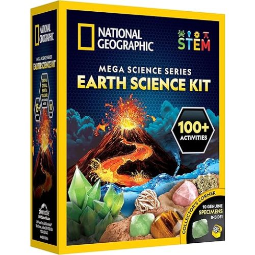 NATIONAL GEOGRAPHIC Earth Science Kit – 100+ Science Experiments & Activities for Kids, Crystal Growing, Volcano Science Kit, Rock Collection, STEM Project Toy for Boys & Girls (Amazon Exclusive)
