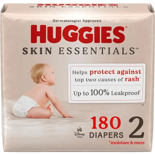 Huggies Size 2 Diapers, Skin Essentials Baby Diapers, Size 2 (12-18 lbs), 180 Count (3 Packs of 60)