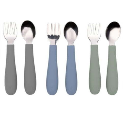 WeeSprout Toddler Utensils, 3 Forks & 3 Spoons, 18/8 Stainless Steel & Food Grade Silicone