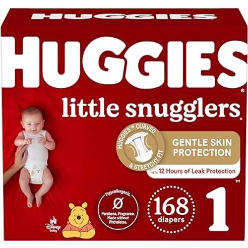Huggies Size 1 Diapers, Little Snugglers Newborn Diapers, Size 1 (8-14 lbs), 168 Count
