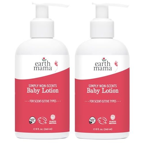 Earth Mama Simply Non-Scents Baby Lotion for Dry Skin, Calendula Cream, Skin Care for Kids, Organic Moisturizer, Unscented Lotion with Aloe Juice, Rooibos, & Shea Butter, 8-Fl oz (2-Pk)