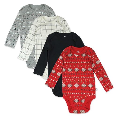 HonestBaby 4-Pack Long Sleeve Bodysuits One Piece 100% Organic Cotton for Infant Baby Girls, Boys