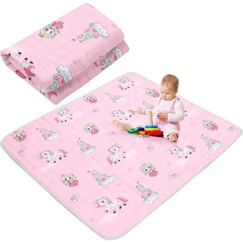 Boho Portable Baby Play Mat, 43 x 43 Inch Washable Foldable Crawling Mat, Non Slip Playmat for Babies, Kids Play Mats Pad for Floor Playpen Toddler Infants Tummy Time Activity (Pink Unicorn)