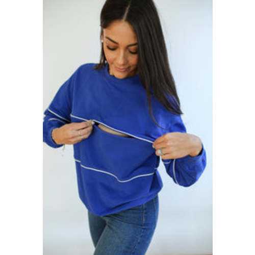 Relaxed Fit Invisible Zipper Breastfeeding Sweatshirt with Piping