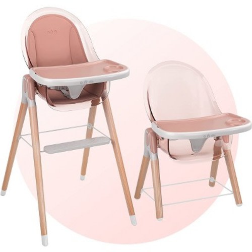 Children of Design Adjustable & Reclining 6-in-1 Deluxe Wooden High Chair for Babies & Toddlers, Color: Pink + cushion