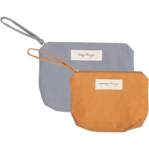 Pearhead Mom Things and Baby Things Pouch Set – Diaper Bag Storage Essentials, Neutral Cosmetic and Accessory Bags for New Mom and Newborn, Ideal Shower Gift Made from Recycled Cotton - Set of 2