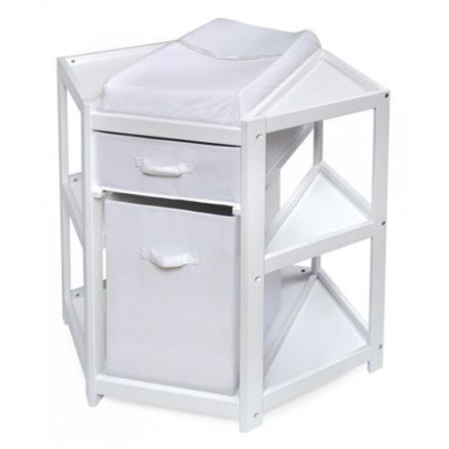 Badger Basket Diaper Corner Baby Changing Table with Hamper and Basket - Gray