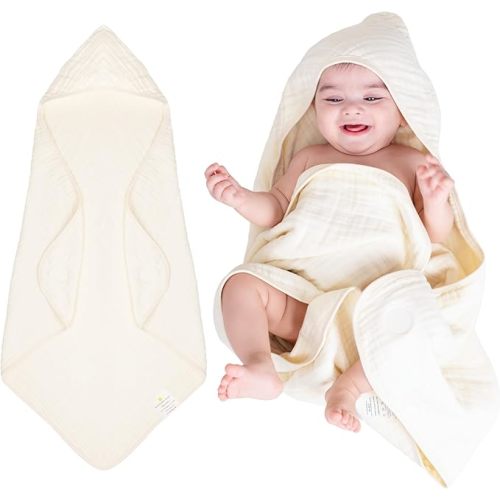 Hands-Free Hooded Towel 100% Organic Premium Muslin Cotton, 30" x 30", Ultra-Absorbent, Soft, Breathable, Hypoallergenic, Multipurpose, Gifts for Babies & Infants
