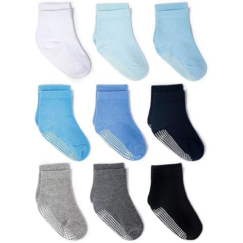 Zaples Grip Crew Socks with Non Slip/Anti Skid Soles for Baby Infants Toddlers Kids Boys Girls