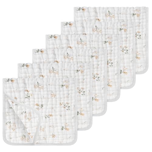 Looxii Muslin Burp Cloths 100% Cotton Muslin Cloths Large 20''x10'' Extra Soft and Absorbent 6 Pack Baby Burping Cloth for Boys and Girls (Floral)