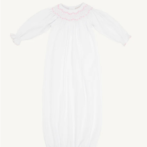 Sweetly Smocked Greeting Gown - Worth Avenue White with Palm Beach Pin