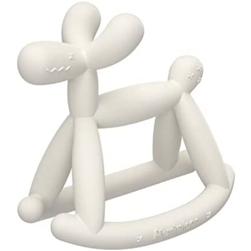 Miraloop Teething Toy for Baby 0-6, 12, 18 Months Infant, Jellydog Never Drop Food Grade Silicone Rocking Teether, Prevent Choking & Odorless, Less Dust and Hair Adhesion, Baby Gift, Milk White