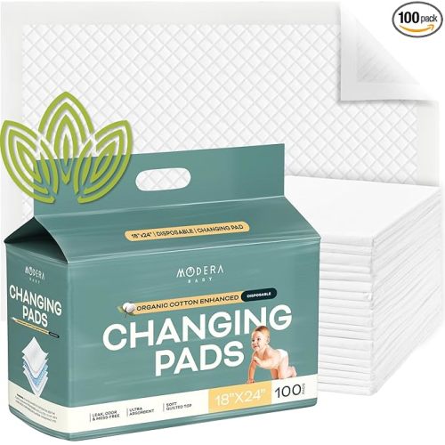 Organic Cotton Enhanced Disposable Changing Pad Liners | Large 18x24 Hypoallergenic Ultra Absorbent Waterproof Super Soft Quilted Underpads for Baby Diaper Table/Travel, Leak Proof Mess Free 100-Pack