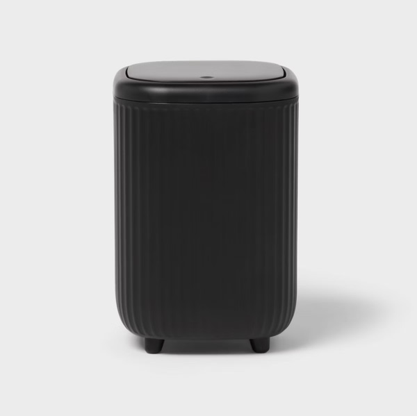 1.5L Small Ribbed Plastic Touch-Top Desktop Wastebasket Black - Brightroom™