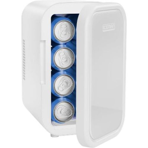 ICEMAN Portable Mini Fridge w/ 8 12oz Can Capacity, Cools and Heats, Car Plug Included - White