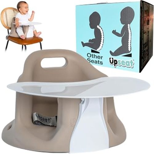 Upseat – The Original Ergonomic Baby Floor & Booster Seat with Tray, Developed with Physical Therapists for Upright Posture & Healthy Hip Development, 4–24 Months, Extra-Large Tray (Taupe)