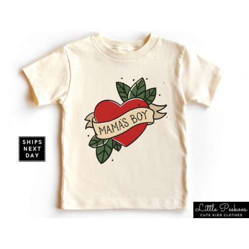 Kids T-shirt for Mother's Day, Retro Tattoo Heart Mamas Boy Toddler Shirt, Cool Baby Shower Gift for New Mom, Cute Mama's Boy Baby Onesie®