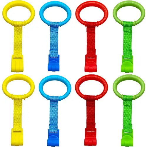 codree 8PCS 4 Colors Baby Playpen Pull up Rings- Baby Crib Pull up Rings- Baby Walking Exercises Assistant Rings- Baby Bed Stand Up Rings Baby Cot Hanging Rings for Infant Baby Toddler