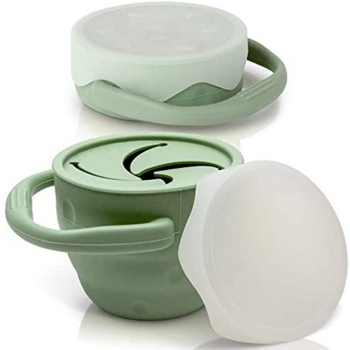 Foldable Snack Cup for Toddlers and Babies - Non-Spill Snack Container for Toddlers Made of Food-Grade Silicone - BPA and Phthalates-Free Baby Snack Container with Lid – Green