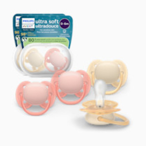Philips Avent Ultra Soft Pacifier 0-6M (4 Pack) - Sand / Soft Blossom, 0-6M