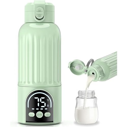 Portable Bottle Warmer for Travel, 17oz Large Capacity, 18000mAh Battery Life, Dual Heating Modes for Breast Milk Water, Fast Heating, Cordless Milk Warmer for Car Airplane Outdoor (Green)
