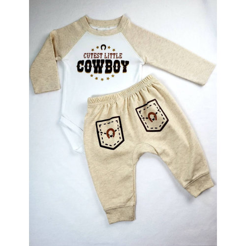 Cutest Little Cowboy Cream & White Bodysuit/Pants Infant Set (6-12m only) or T-Shirt/Pants Infant Set in 3 Sizes