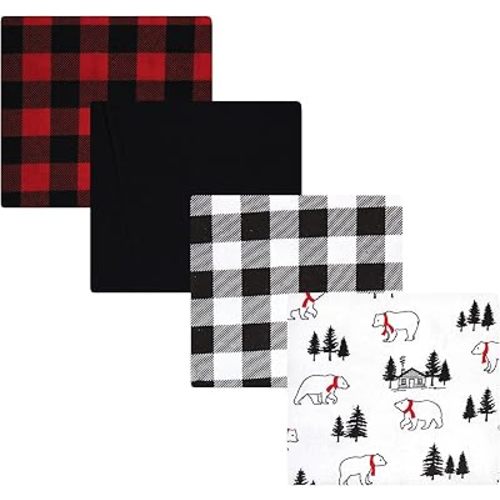 Hudson Baby Unisex Baby Cotton Flannel Receiving Blankets, Buffalo Plaid Bear, One Size