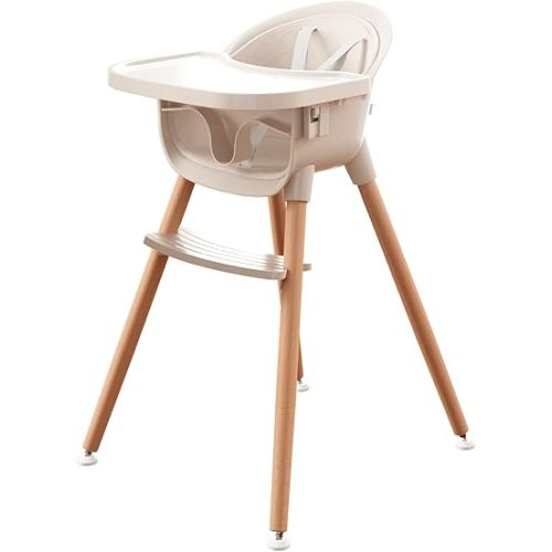 Fodoss 3-in-1 Wooden High Chair for Babies and Toddlers,Convertible Easy Clean Infant Highchair,Silla Modern Design para Comer De Bebe