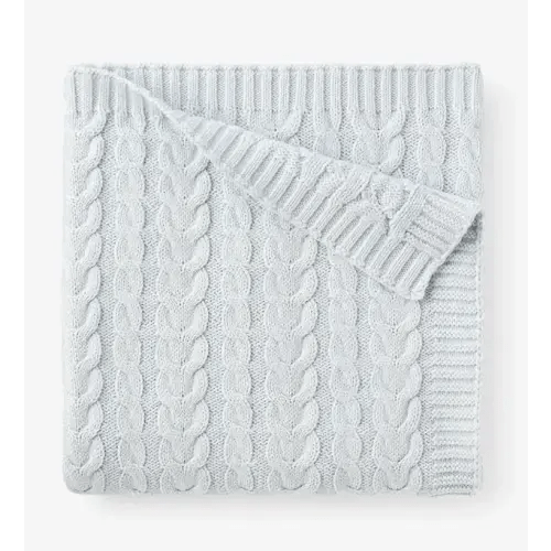 Horseshoe Cable Knit Cotton Blanket - Pale Blue