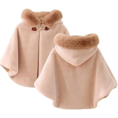 Girls Hooded Cape Cloak,Winter Warm Outdoor Shawl Poncho,Hoodie Coat Jacket,Princess Capelet Wrap