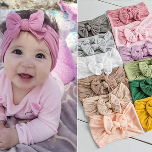 CÉLLOT 8 Pcs Super Stretchy Soft Handmade Headbands with Double Bows Head Wrap Nylon Hair Accessories For Newborn Babies Girls Infants Toddlers