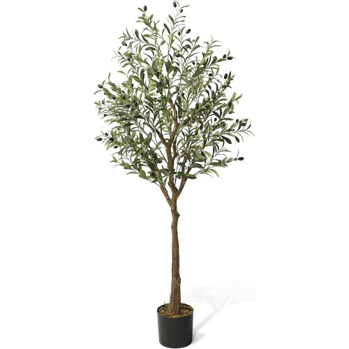 CAPHAUS 5 Feet, 60 Inch, Artificial Olive Tree, Faux Plant in Pot, Faux Olive Branch and Fruit, Fake Potted Topiary Tree with Dried Moss for Indoor Home Office Modern Housewarming Decoration Gift
