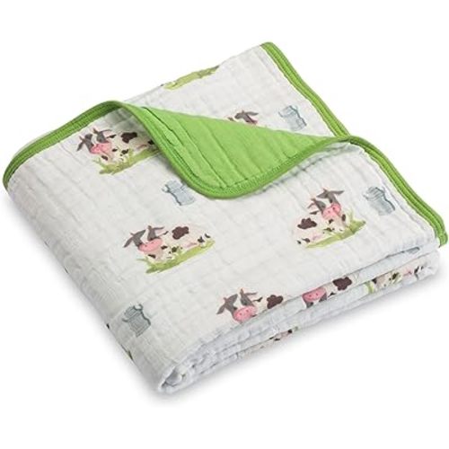 LollyBanks Muslin Baby Blanket 100% Cotton, Muslin Quilt Lightweight, 6 Layers Baby Blankets 47"x 47", Toddler Blanket for Boy and Girl, Nursery Receiving Blankets Baby Essentials (Cows Print)