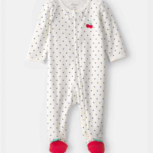 Baby Girl Cherry 2-Way Zip 100% Cotton Sleep & Play Pajama - White | Carter's