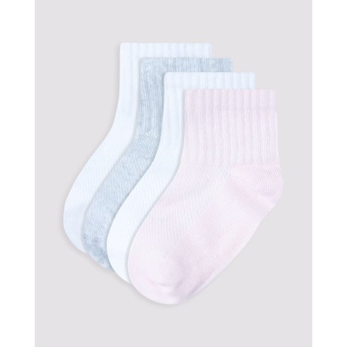 Baby Lightweight Organic Cotton Blend Ribbed Quarter Crew 4 Pack - Underworks - Pink/White/Grey | Target Australia