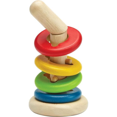 PlanToys® Twist & Sort Wooden Stacking Toy for Toddlers | Montessori Fine Motor Toy with Twistable Rod & Colorful Rings | Eco-Friendly Educational Puzzle for Kids Ages 2+