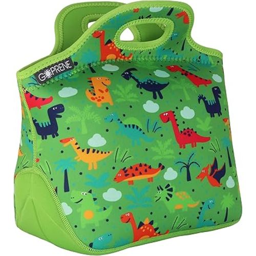 Lunch Bag For Boys, Fits A Kids Lunch Box, Insulated Neoprene Bag, Green Dinosaur, Bento Box and Thermos Fit Easily, Keeps Food Cold 4 Hours, Perfect For Your Son, Child, or Toddler at School