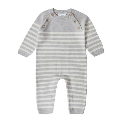 Stellou & Friends Newborn, Baby and Toddler 100% Cotton Long Sleeve Sweater Knit One-Piece Romper, Color: Stripes, Size: 3-6 months