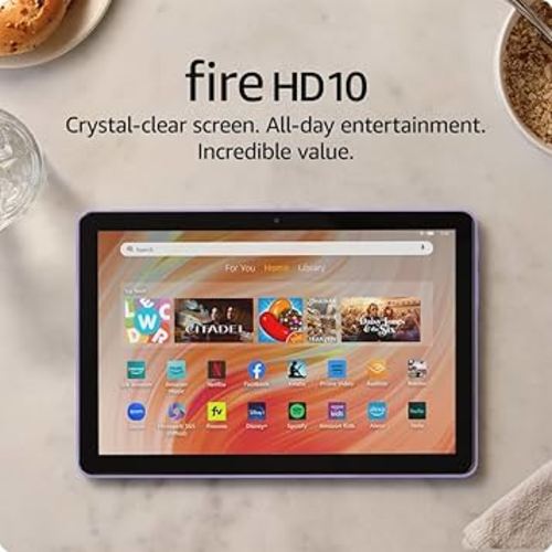 Amazon Fire HD 10 tablet (newest model) built for relaxation, 10.1" vibrant Full HD screen, octa-core processor, 3 GB RAM, 32 GB, Lilac
