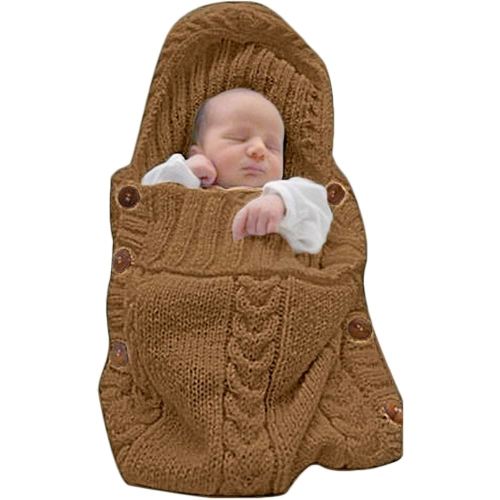 XMWEALTHY Newborn Baby Wrap Swaddle Blanket Knit Sleeping Bag Receiving Blankets Stroller Wrap for Baby (Coffee) (0-6 Month)