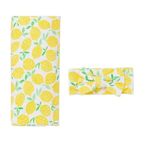 Little Sleepies Newborn Swaddle + Headband Set, Lemons