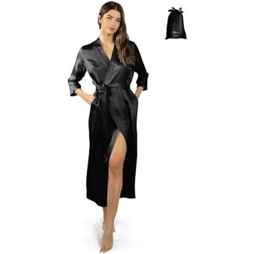 Luxury Artisan Silk Robes For Women, Washable Pure 27 Momme Mulberry Silk Robe Long