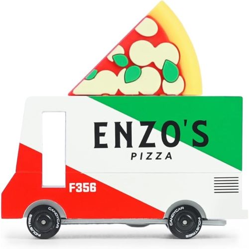 Candylab Toys CANDYCAR® Wooden Food Truck Collection - Pizza Van, Premium Handcrafted Beech Wood Toy Car