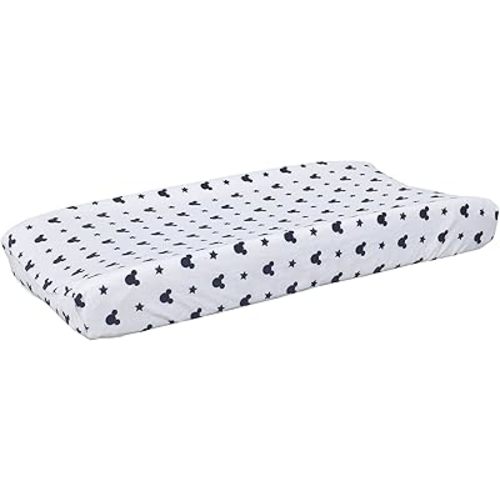 Disney Mickey Mouse Hello World Star/Icon Super Soft Changing Pad Cover, Navy, White