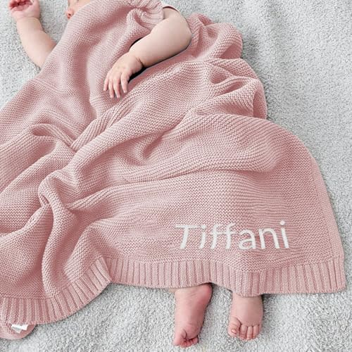 ZHOUSFK Personalized Baby Knit Blanket Custom Embroidered with Name 37x42in Nursery Blankets Gifts for Newborn Baby Boy and Girl Custom Baby Blanket Newborn Holiday Shower Gift