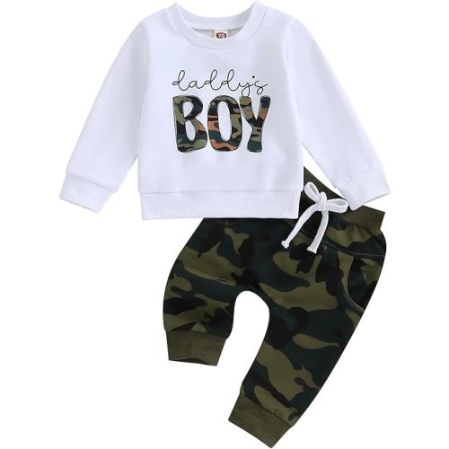 Kupretty Toddler Baby Boy Fall Winter Clothes Letter Graphic Long Sleeve Sweatshirt Pullover Tops + Joggers Pants Outfit Set